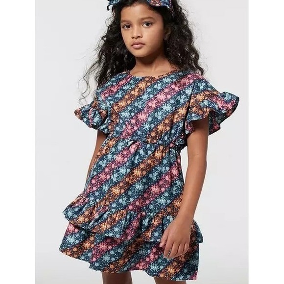 Janie and Jack Diagonal Floral Stripe Ruffle Dress Girls Size 4 Stretch Waist - Picture 9 of 9